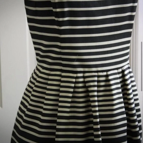 Feminine and Fabulous! Black and Ivory Striped Taylor Dress - Picture 4 of 11